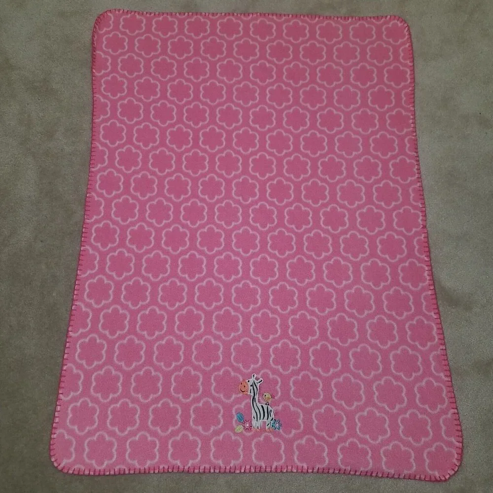 Little Bedding Nojo Zebra Pink Fleece Baby Blanket Lovey White Flowers Bird